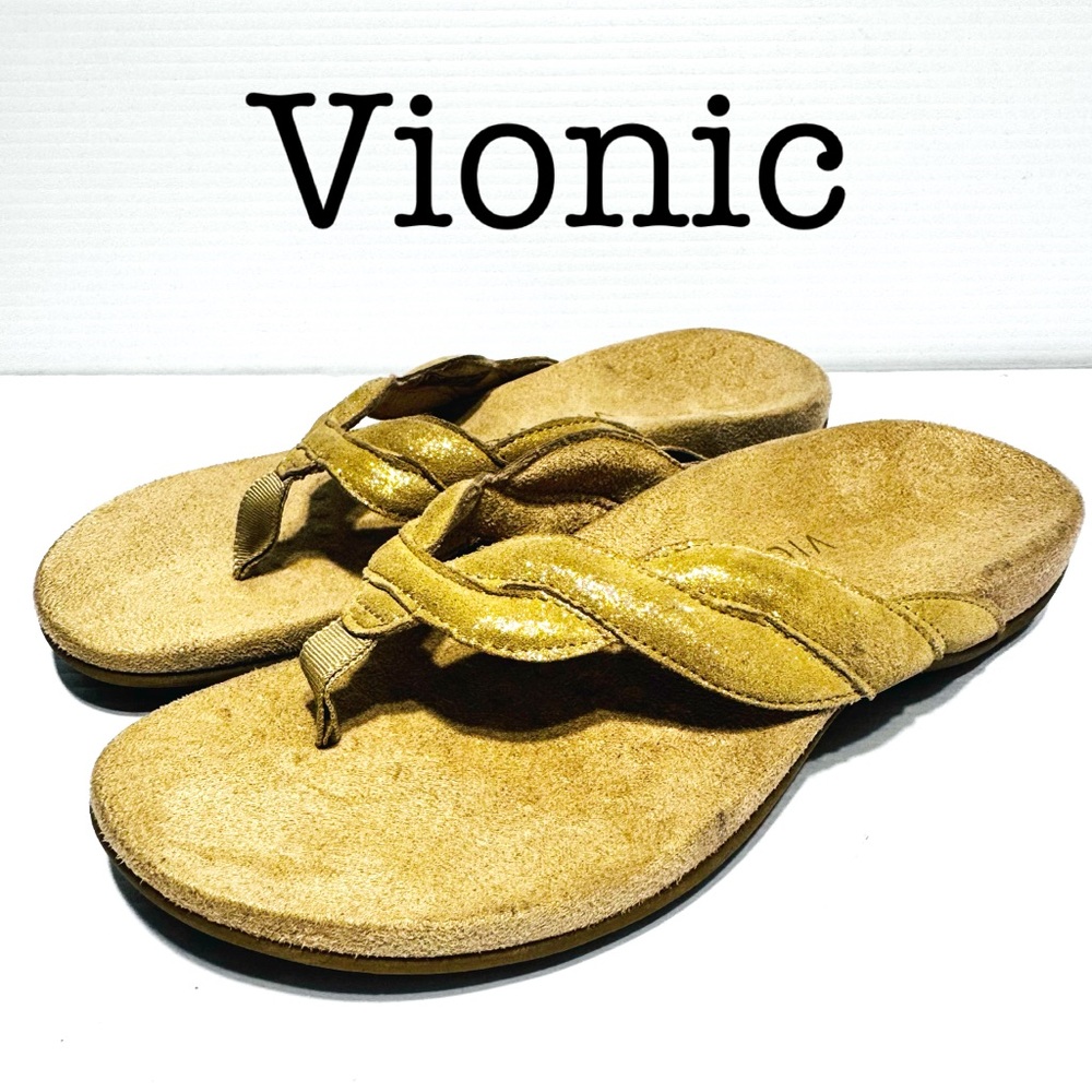Vionic Beige Bella Braid Suede Leather Thong Sandals Size 7